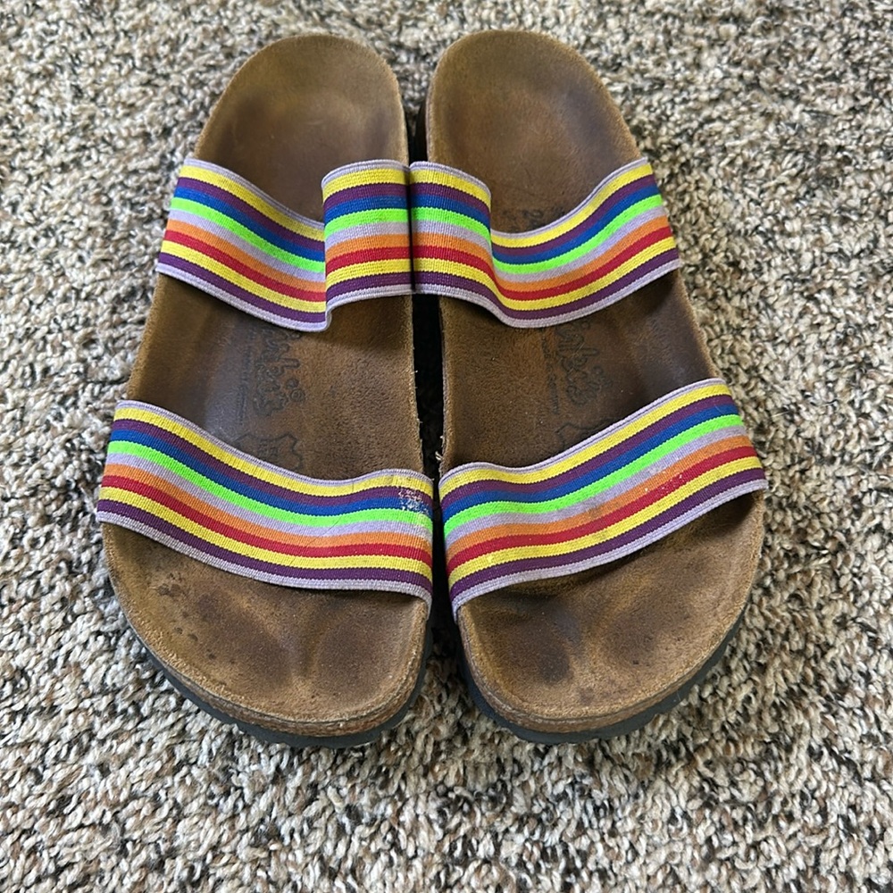 BIRKINS by Birkinstock Curacao Rainbow Stretch Sandals Size 7.5